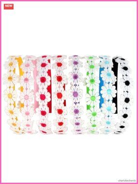 8pc Daisy Embroidered Headbands Non Slip Hair Accessories